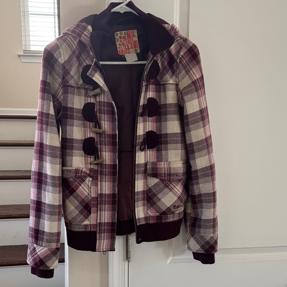 Billabong Burgundy and Cream Plaid Jacket